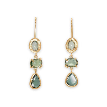 18K Triple Drop Earring in Green Sapphire Earrings Page Sargisson 
