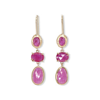 18K Triple Drop Earring in Ruby Earrings Page Sargisson 