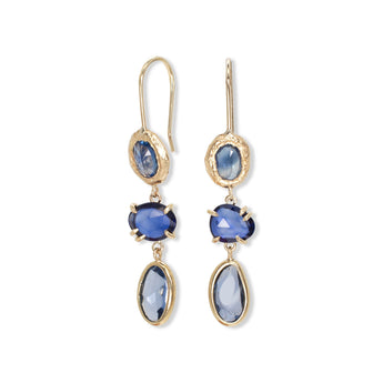 18K Triple Drop Earring in Blue Sapphire Earrings Page Sargisson 