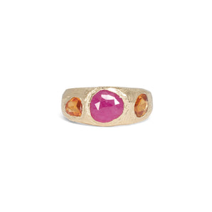 18K Three Stone Ring in Ruby and Orange Sapphire Rings Page Sargisson 