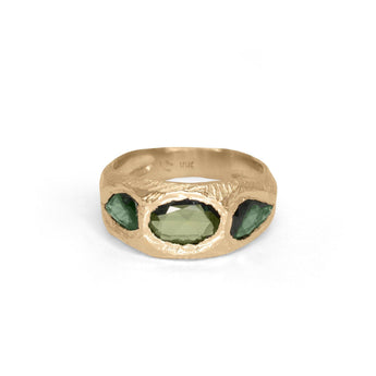 18K Three Stone Ring in Deep Green Sapphire Rings Page Sargisson 