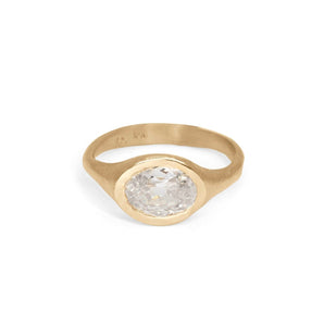 18K Carved Engagement Signet Ring with 1.30ct Modified Oval Diamond Engagement Ring Page Sargisson 