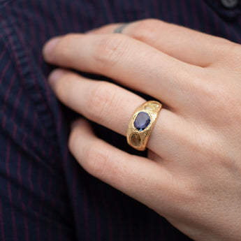 18K Three Stone Ring in Dark Blue and Yellow Sapphire Rings Page Sargisson 