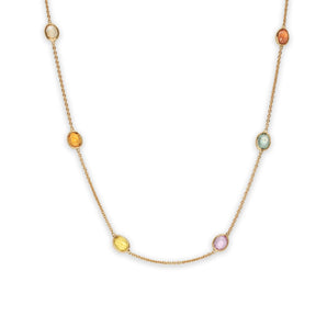 18K Rainbow Sapphire Station Necklace Necklaces Sarraf Jewelers 