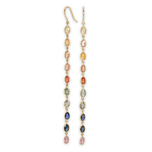 18K Long Rainbow Sapphire Drop Earrings Earrings Sarraf Jewelers 