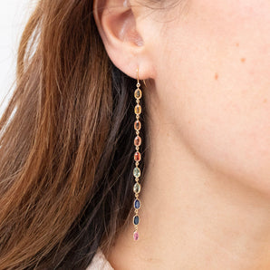 18K Long Rainbow Sapphire Drop Earrings Earrings Sarraf Jewelers 