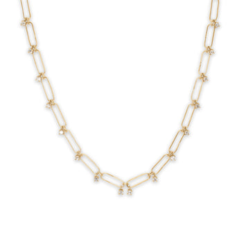 18K Organic Paperclip Link Chain with Diamonds Necklaces Rava 