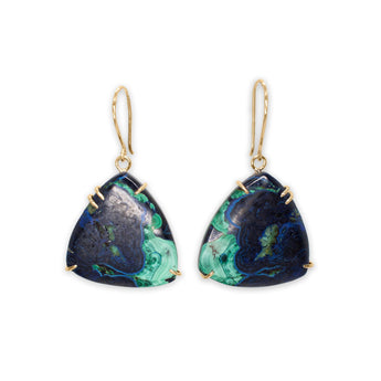 18K Smooth Triangle Azurite Malachite Prong Earrings Earrings Page Sargisson 