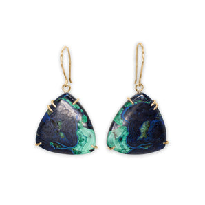 18K Smooth Triangle Azurite Malachite Prong Earrings Earrings Page Sargisson 