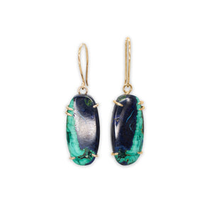 18K Smooth Oval Azurite Malachite Prong Earrings Earrings Page Sargisson 