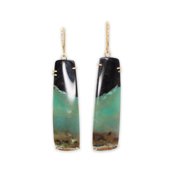 18K Long Smooth Petrified Opal Prong Earrings Earrings Page Sargisson 