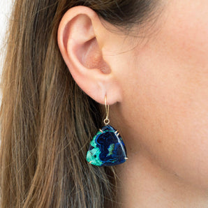 18K Smooth Triangle Azurite Malachite Prong Earrings Earrings Page Sargisson 