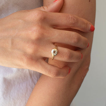 18K Carved Signet Engagement Ring with 0.88CT Antique Cushion Diamond Engagement Ring Page Sargisson 