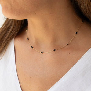14K Petite Sapphire Station Chain Necklace Necklaces Rava 