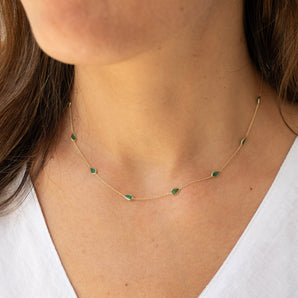 14K Petite Emerald Station Chain Necklace Necklaces Rava 