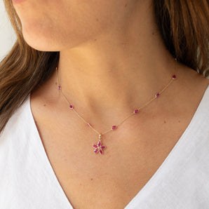 14K Petite Ruby Station Chain Necklace Necklaces Rava 