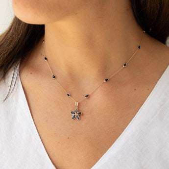 14K Flower Charm with Sapphires Necklaces Page Sargisson 
