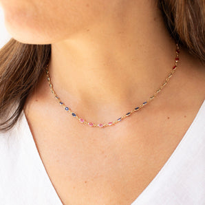 18K Rainbow Sapphire Chain Necklace necklaces Sarraf Jewelers 
