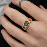 18K Three Stone Ring in Dark Green and Yellow Sapphire Rings Page Sargisson 