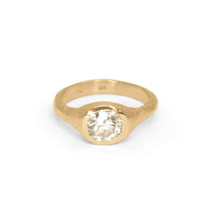 18K Carved Engagement Signet Ring with 1.30CT Antique Old Mine Diamond Engagement Ring Page Sargisson 