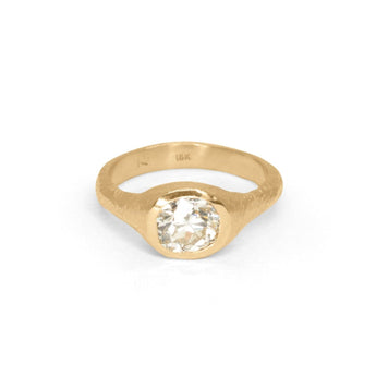 18K Carved Engagement Signet Ring with 1.30CT Antique Old Mine Diamond Engagement Ring Page Sargisson 