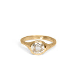 18K Carved Signet Engagement Ring with 0.88CT Antique Cushion Diamond Engagement Ring Page Sargisson 