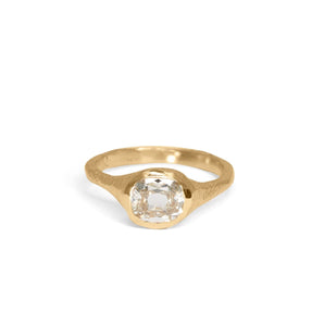 18K Carved Signet Engagement Ring with 0.88CT Antique Cushion Diamond Engagement Ring Page Sargisson 