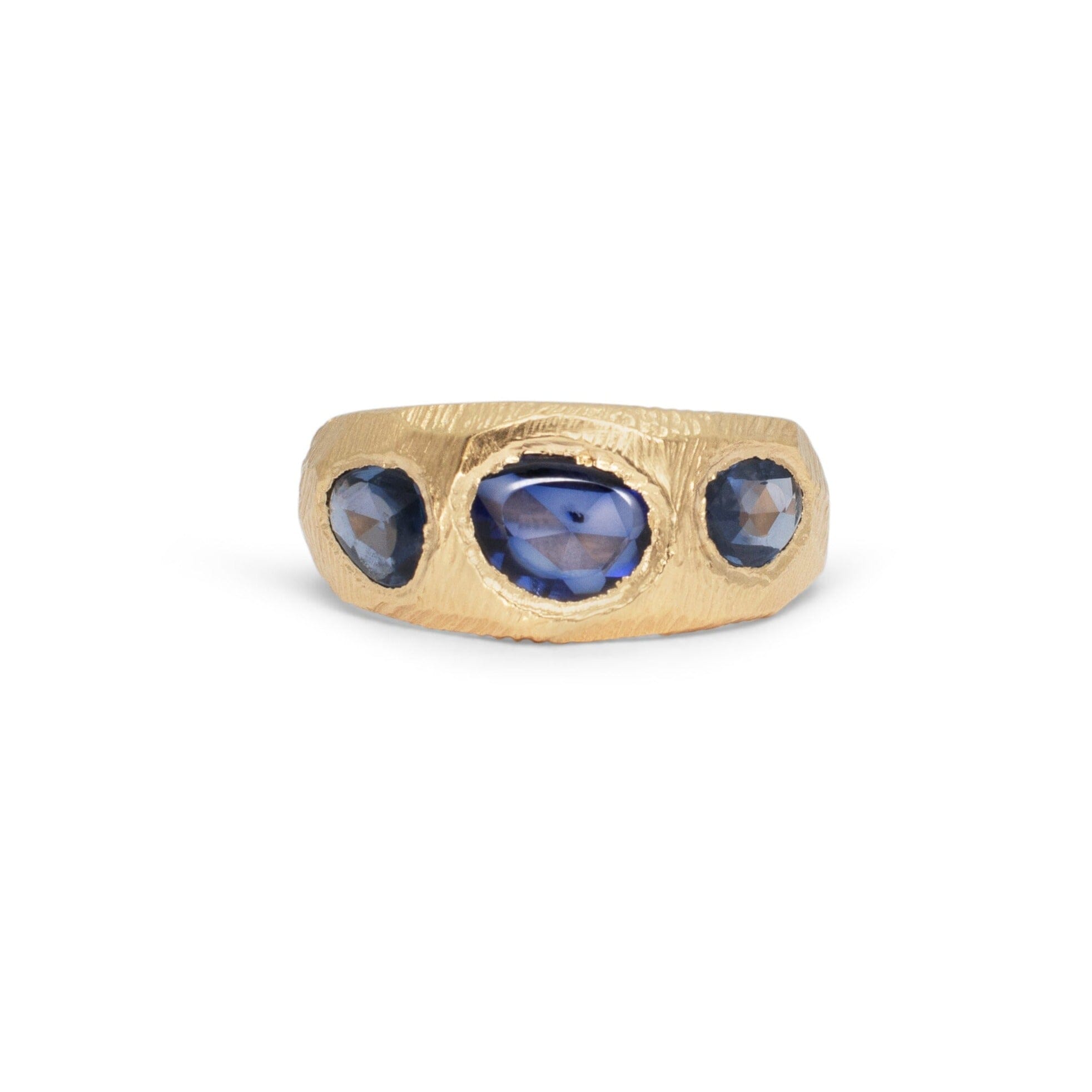 18K Three Stone Ring in Dark Blue Sapphires Rings Page Sargisson 