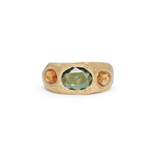 18K Three Stone Ring in Dark Green and Yellow Sapphire Rings Page Sargisson 