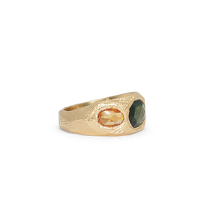 18K Three Stone Ring in Dark Green and Yellow Sapphire Rings Page Sargisson 