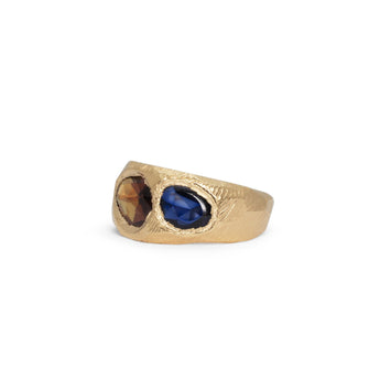18K Three Stone Ring in Maroon and Dark Blue Sapphire Rings Page Sargisson 