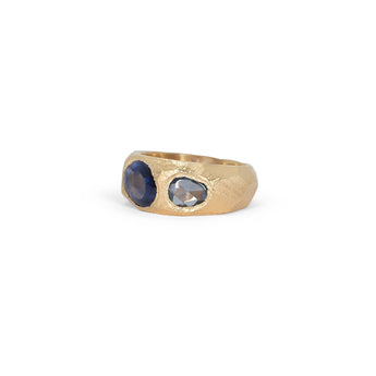 18K Three Stone Ring in Light and Dark Blue Sapphires Rings Page Sargisson 