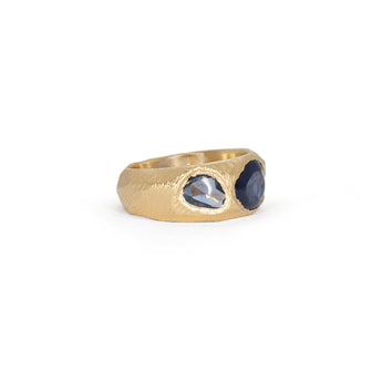 18K Three Stone Ring in Light and Dark Blue Sapphires Rings Page Sargisson 