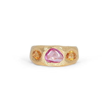 18K Three Stone Ring in Pink and Orange Sapphire Rings Page Sargisson 