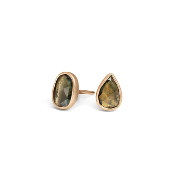 18K Freeform Smooth Stud Earrings - Green Sapphire Earrings Page Sargisson 