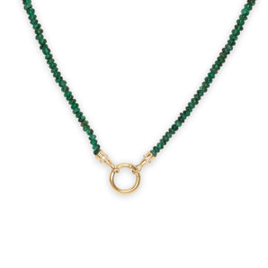 18K Beaded Chain Necklace with Diamond Caps in Dark Green Emerald Necklace Page Sargisson 