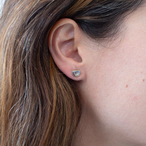18K Freeform Smooth Stud Earrings - Light Blue Sapphire Earrings Page Sargisson 