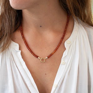18K Beaded Chain Necklace with Diamond Caps in African Garnet Necklace Page Sargisson 