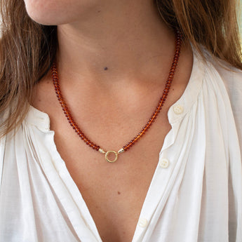 18K Beaded Chain Necklace with Diamond Caps in African Garnet Necklace Page Sargisson 