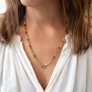 18K Beaded Chain Necklace with Diamond Caps in Green Garnet Necklace Page Sargisson 