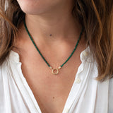 18K Beaded Chain Necklace with Diamond Caps in Dark Green Emerald Necklace Page Sargisson 