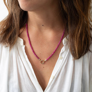 18K Beaded Chain Necklace with Diamond Caps in Opaque Ruby Necklace Page Sargisson 