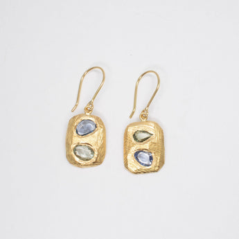 SALE - 18K Tablet Earrings in Blue and Green Sapphires Hidden Page Sargisson 