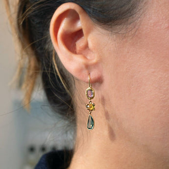 18K Triple Drop Earring in Pink and Green Sapphires Earrings Page Sargisson 