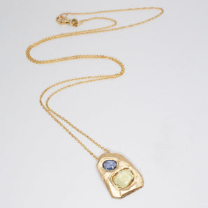 SALE - 18K Sapphire Tablet Necklace in Blue and Yellow Sapphire Hidden Page Sargisson 