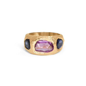 18K Three Stone Ring in Pink and Blue Sapphires