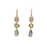 18K Triple Drop Earring in Pink and Green Sapphires Earrings Page Sargisson 