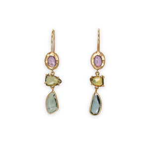 18K Triple Drop Earring in Pink and Green Sapphires Earrings Page Sargisson 