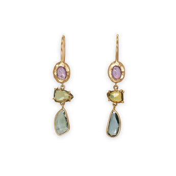 18K Triple Drop Earring in Pink and Green Sapphires Earrings Page Sargisson 