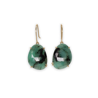 18K Faceted Emerald Large Freeform Prong Earrings Earrings Page Sargisson 